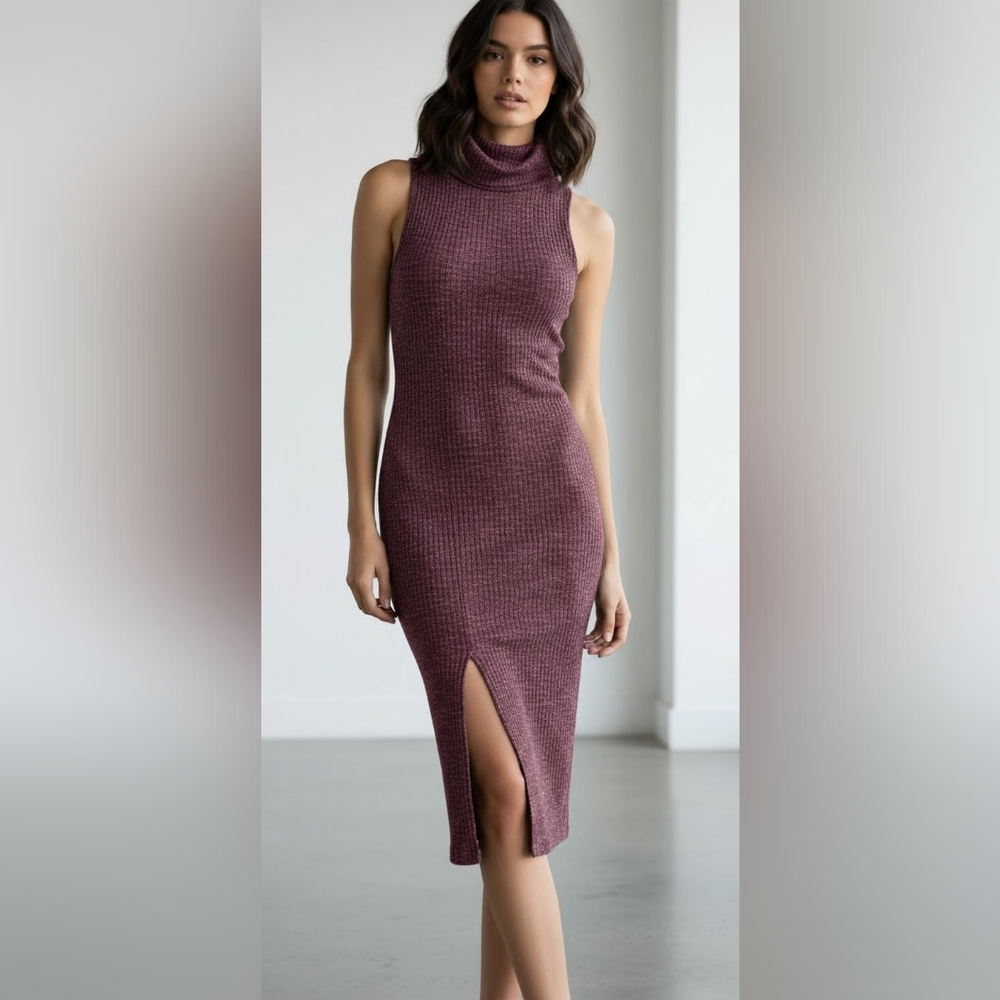 Polly & Esther Sleeveless Ribbed Knit Purple Midi Dress L